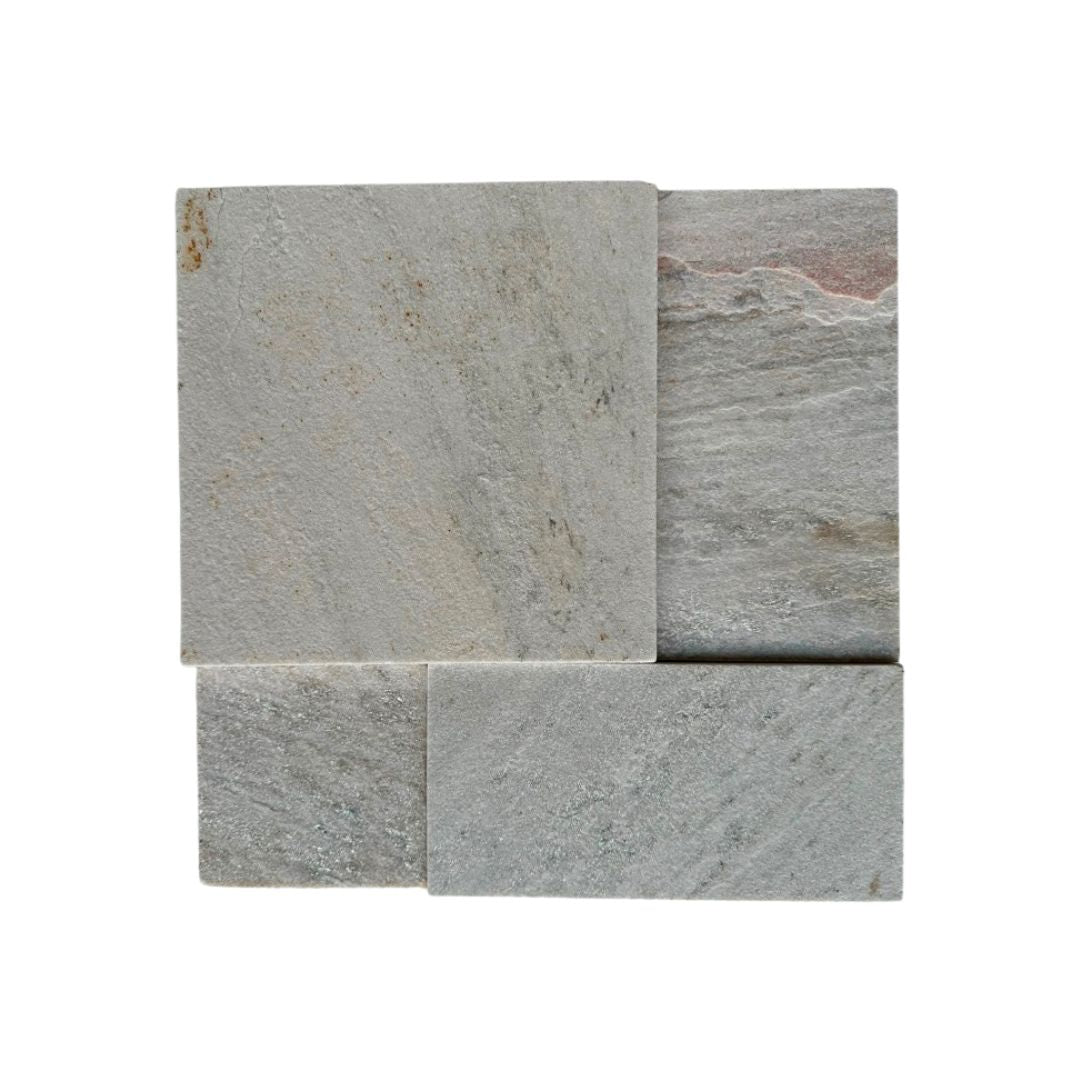 NAVARO WHITE Quartzite Split-face rectangles & squares, stacked glued Ledger Wall Veneer