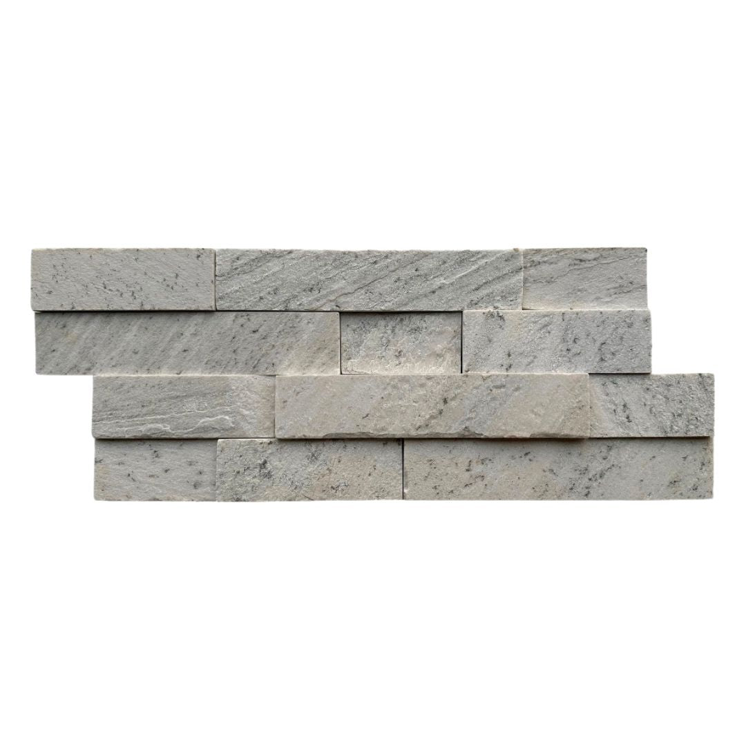SIERRA WHITE Quartzite Split-face various lenghts rectangles, stacked glued, interlocking Ledger Wall Veneer