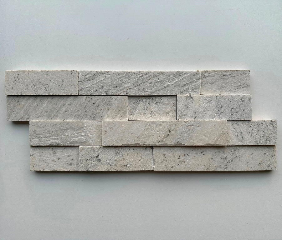 SIERRA WHITE Quartzite Split-face various lenghts rectangles, stacked glued, interlocking Wall Veneer