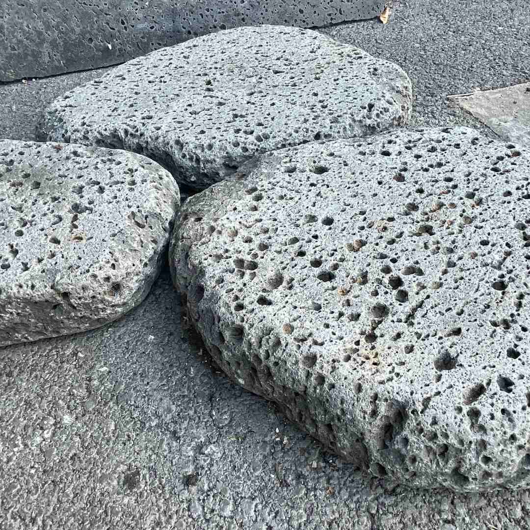 PUKA LAVA GREY - IRREGULAR RANDOM TUMBLED, Basalt Saw Cut - 12-18" mix diameter x 1.5" thick Paver