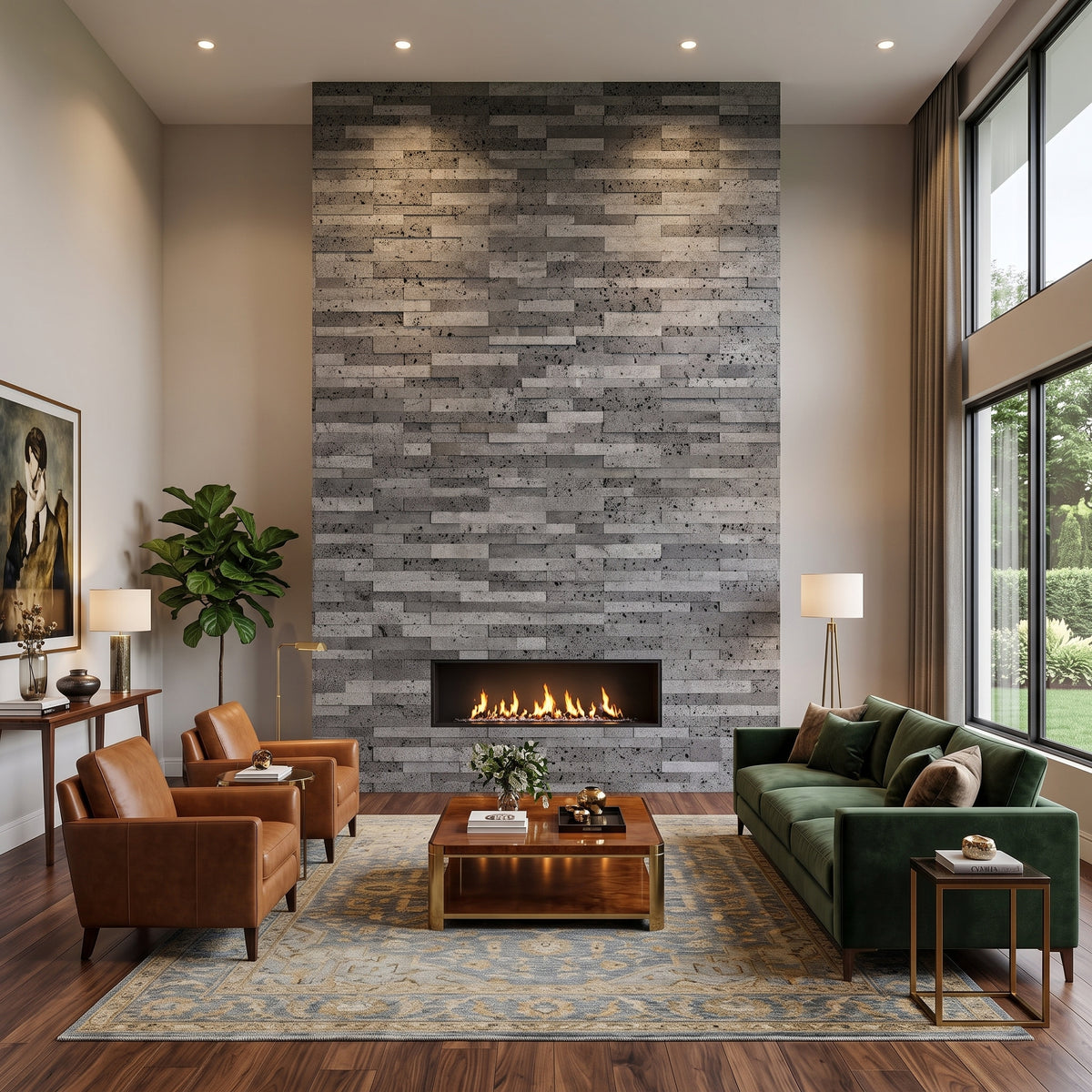 PUKA LAVA GREY & SOLID LAVA GREY Strip Brushed & Flamed/Brushed Mix Ledger Wall Veneer