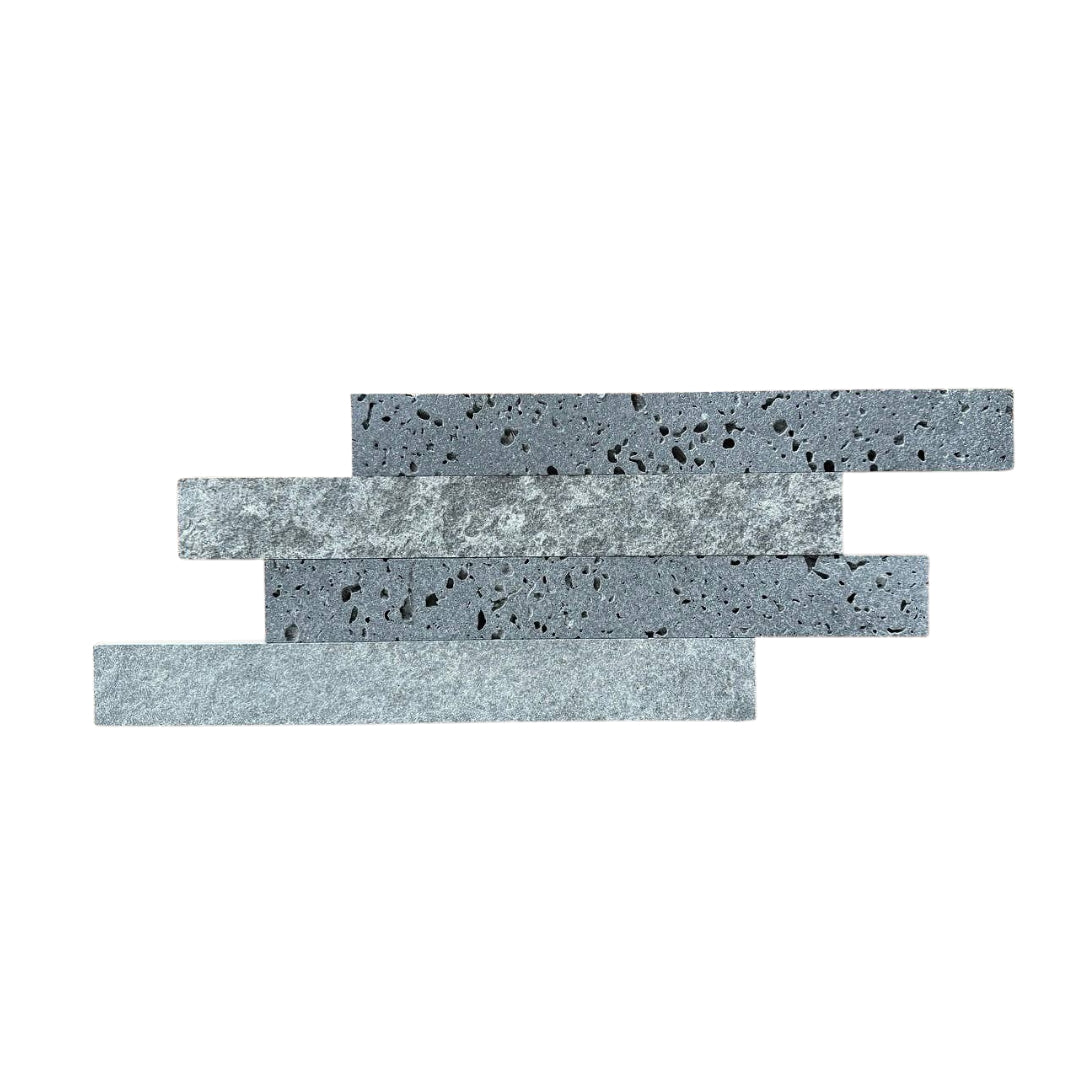 PUKA LAVA GREY & SOLID LAVA GREY Strip Brushed & Flamed/Brushed Mix Ledger Wall Veneer