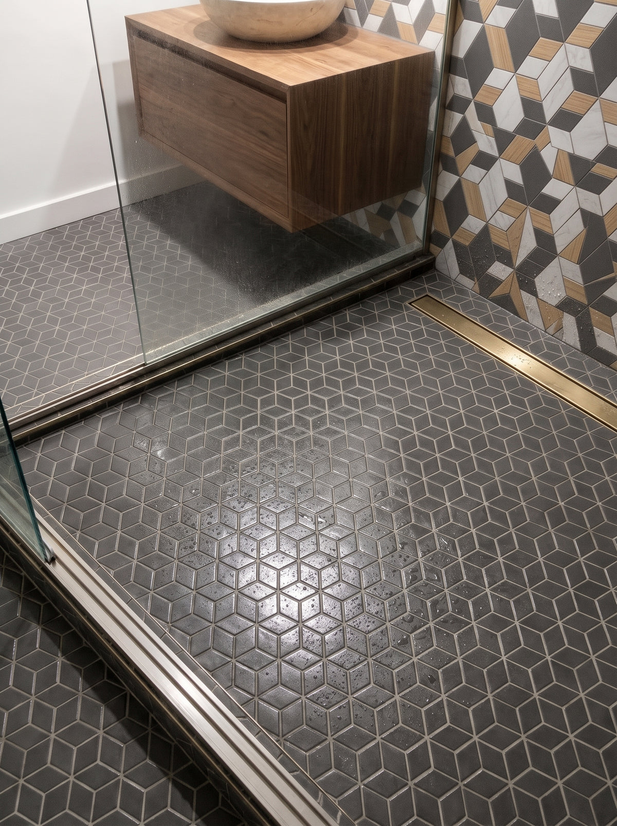 SOLID LAVA GREY 3D Cube Honed Mosaic - Vulcano