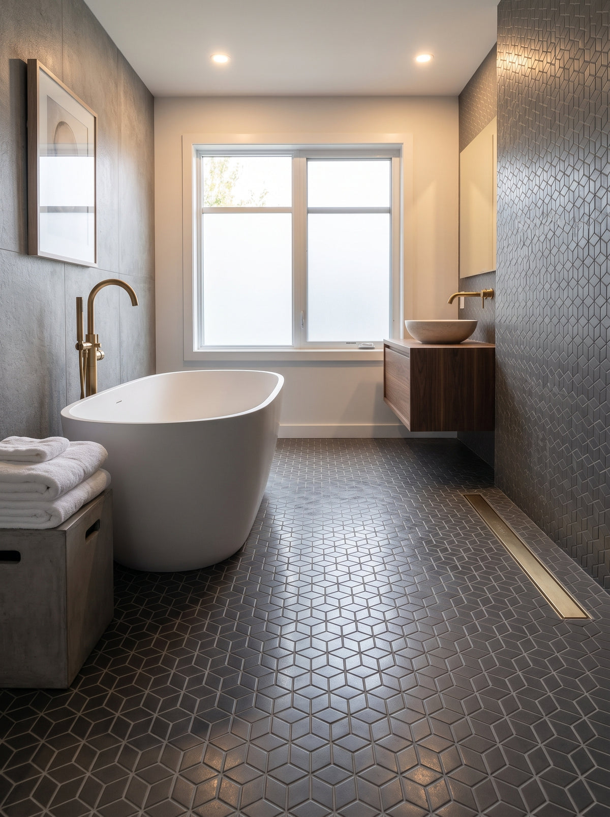 SOLID LAVA GREY 3D Cube Honed Mosaic - Vulcano