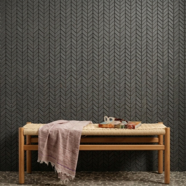 SOLID LAVA GREY Chevron Brushed Mosaic