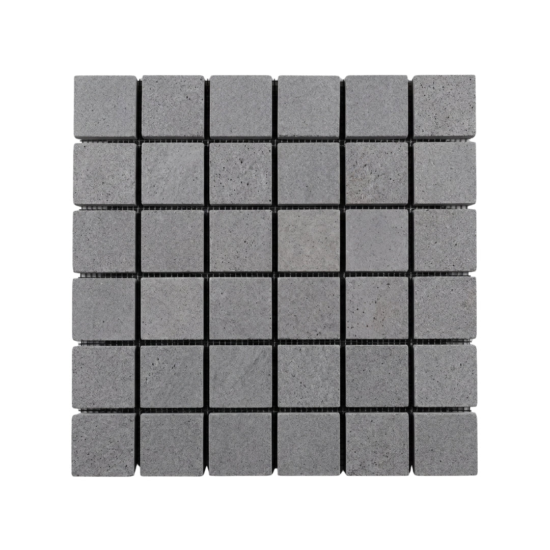 SOLID LAVA GREY Classic Squares 2"x2" on mesh 12"x12" Honed Mosaic - Vulcano