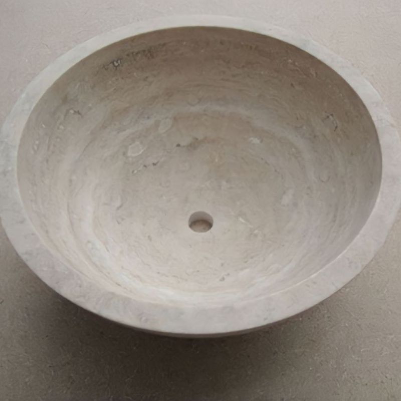 BEIGE Round Rimless Undermount Honed-filled Sink