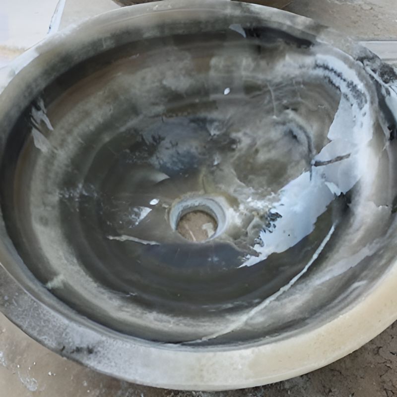 ZEBRA Cebrino Onyx Polished & Resin Filled Round Rimless Undermount Sink