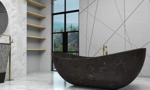 BLACK Basalt Honed/Filled Boat Bathtub