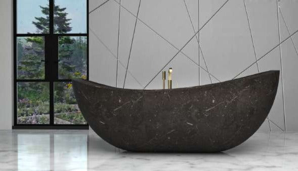 BLACK Basalt Honed/Filled Boat Bathtub