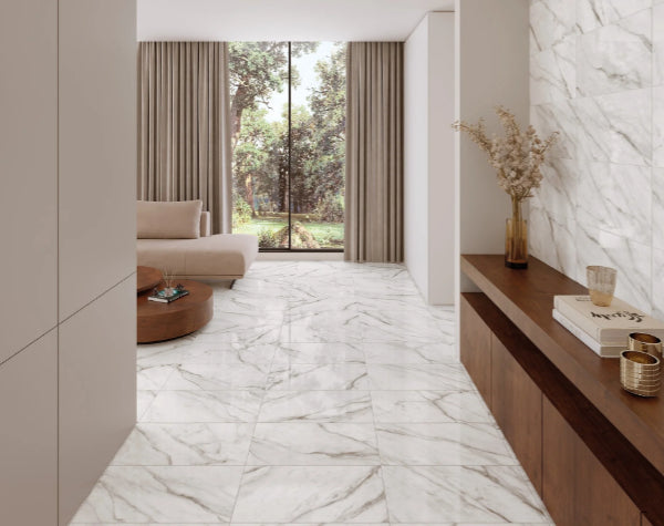 Living Room | Marmi Classico Golden Calacata Porcelain Tile