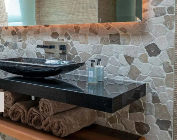 Beige & Tan Marble Mix Large Random Mosaic Hawaii Stone Imports