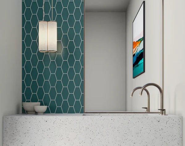 Bathroom | Lagoon Glass Elongated Hex Tile