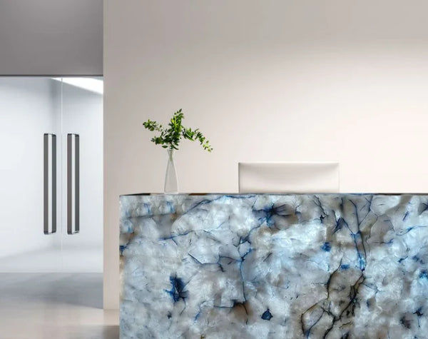 Front Desk | Blue Crystal Quartzite Slab
