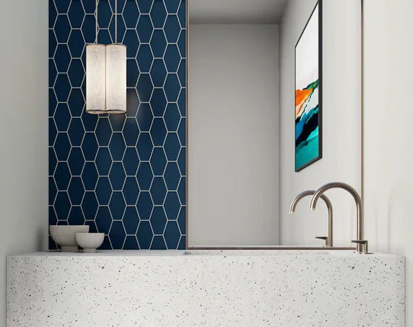 Bathroom | Midnight Glass Elongated Hex Tile