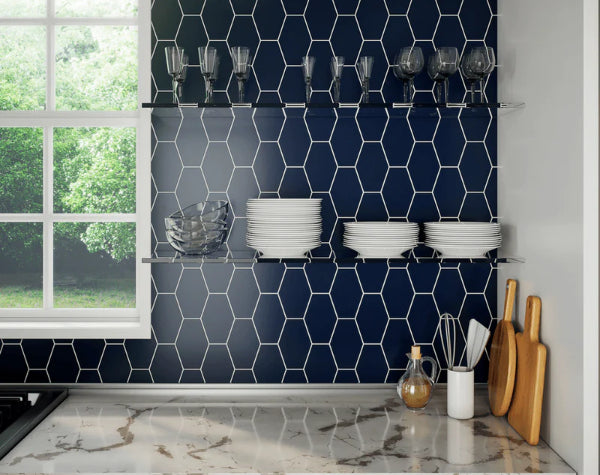Kitchen | Midnight Glass Elongated Hex Tile