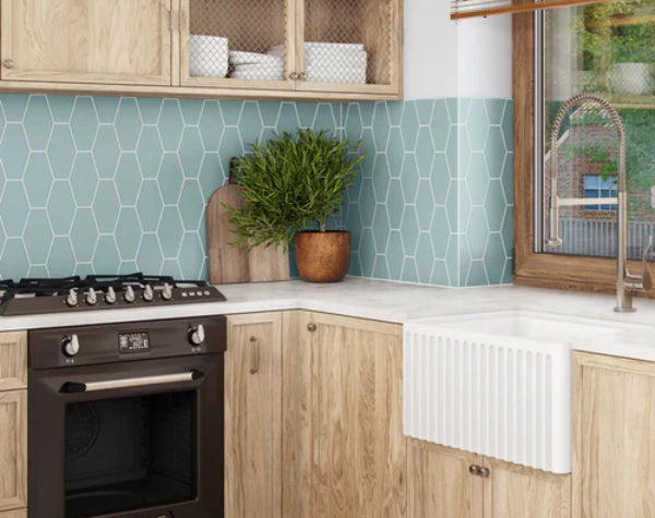 Kitchen | Oceania Glass Elongated Hex Tile