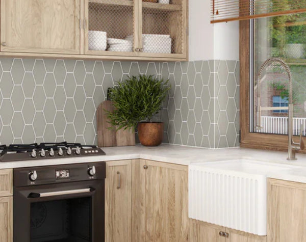 Kitchen | Tule Glass Essentials Elongated Hex Tile