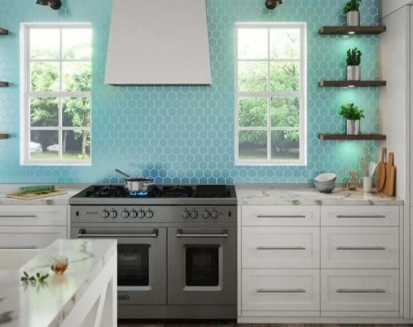 Kitchen | Azure Glass Essentials 3"  Hex Mosaic