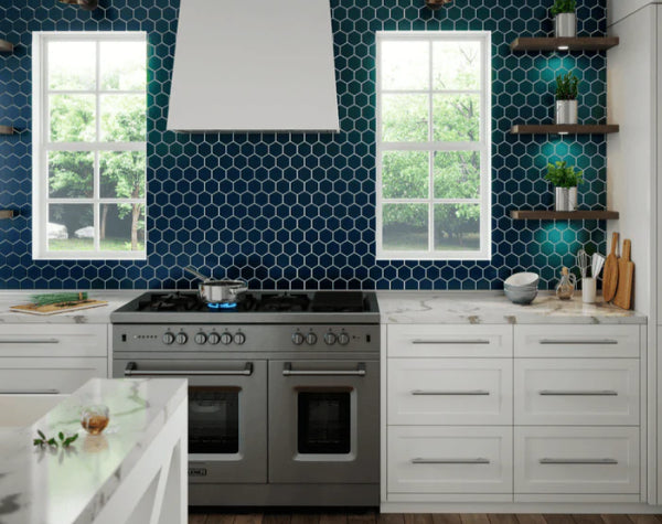 Kitchen | Midnight Glass Essentials 3" Hex Mosaic