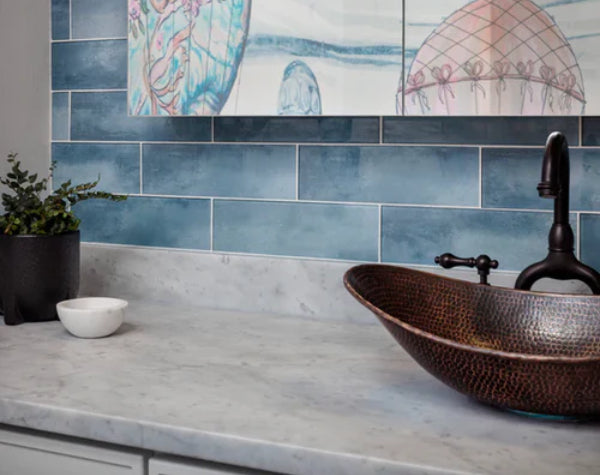Bathroom | Horizon Blue Glass Impressions 12x3.5 Tile