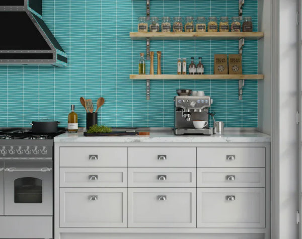 Kitchen | Azure Glass Waveline Mosaic