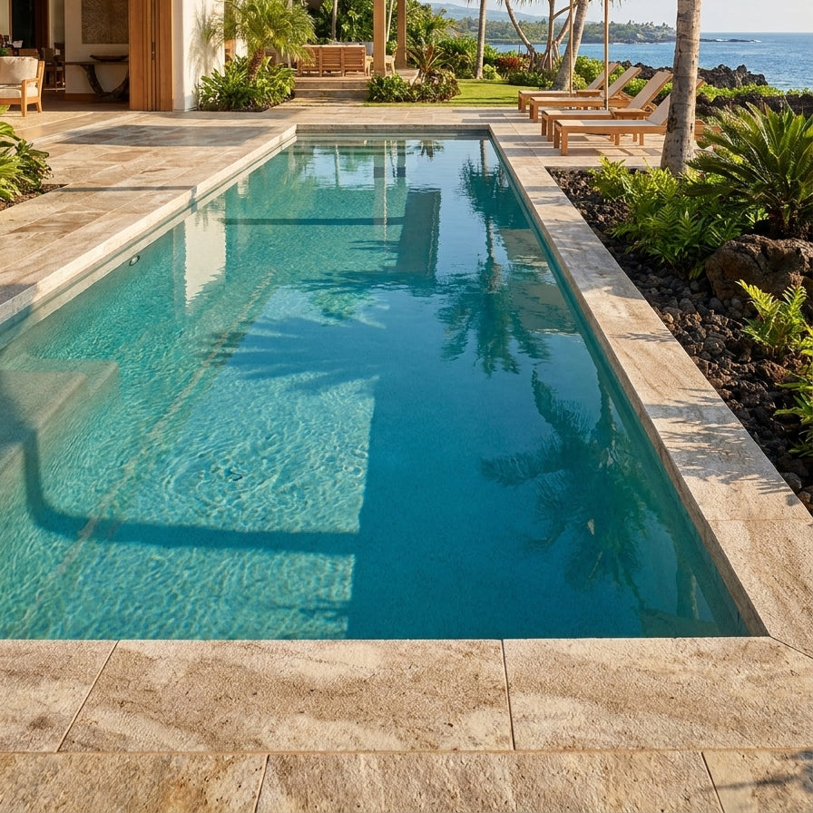 MADEIRA Travertine Bush-Hammered Brushed-Unfilled Pool Coping