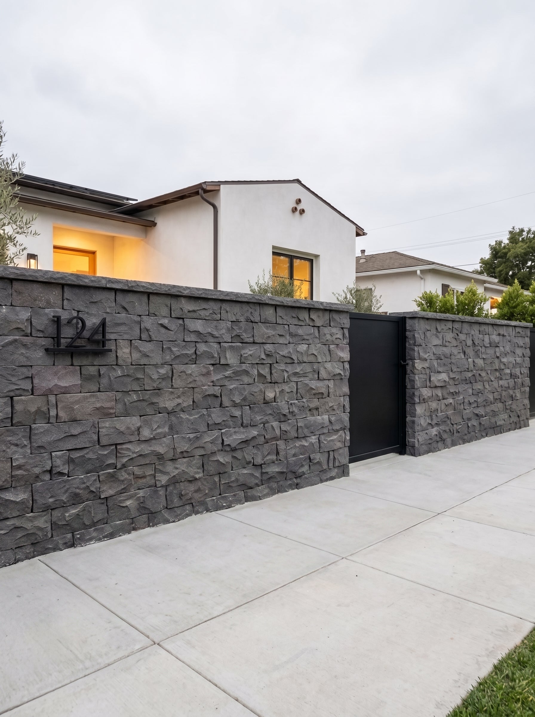 EROSION GREY Basalt Split-face irregular rectangles, glued on cement board, interlocking Ledger Wall Veneer