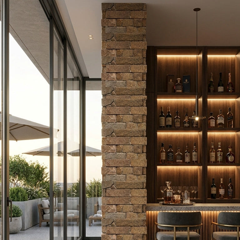 MOLEDO Granite Split-face irregular rectangles, glued on cement board, interlocking Ledger Wall Veneer