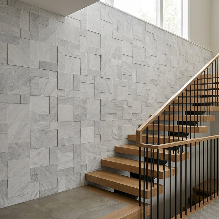 NAVARO WHITE Quartzite Split-face rectangles & squares, stacked glued Ledger Wall Veneer