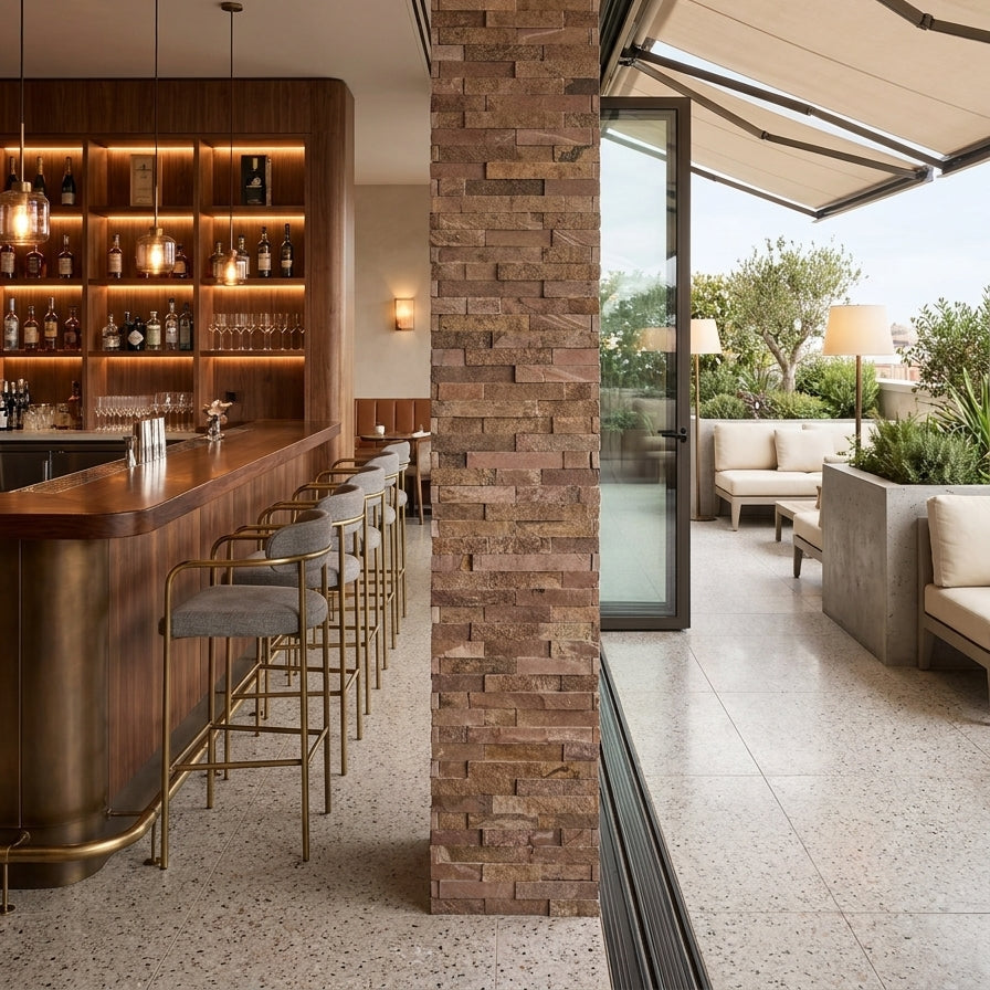 SIERRA VULCANO Basalt Split-face various lenghts rectangles, stacked glued, interlocking Ledger Wall Veneer