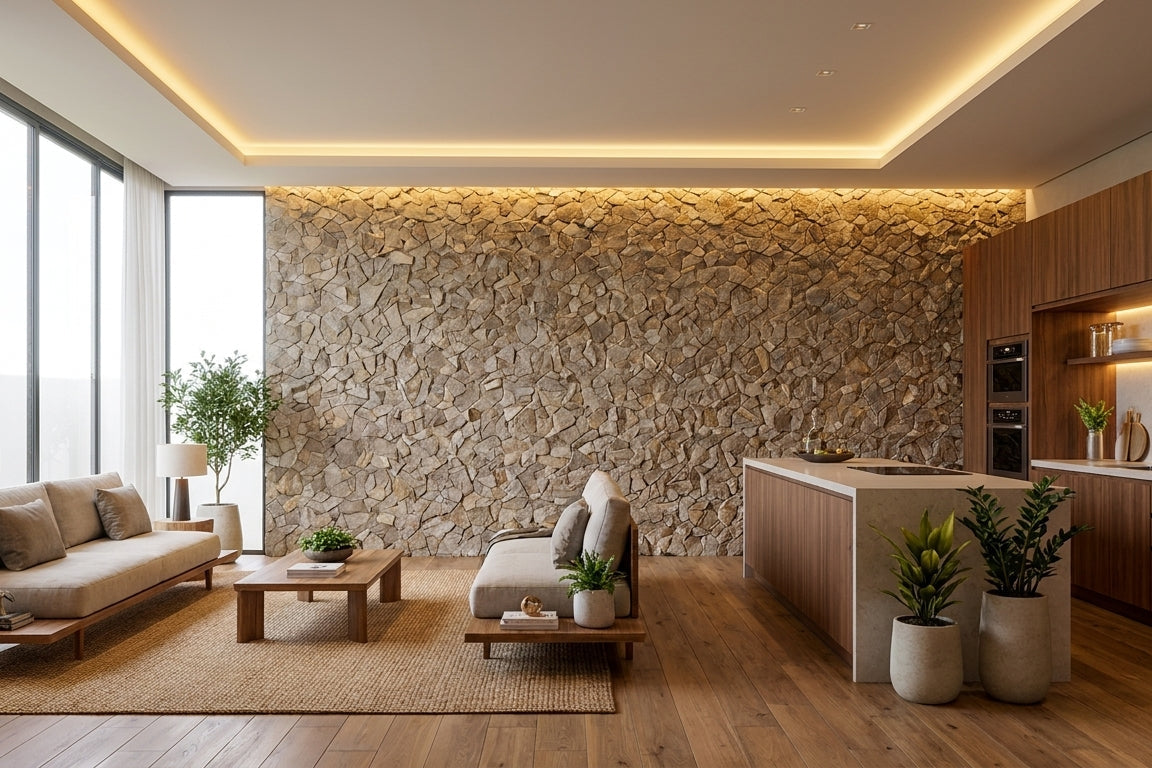 STAR MOLEDO Granite Split-face irregular random, glued on cement board, interlocking Ledger Wall Veneer