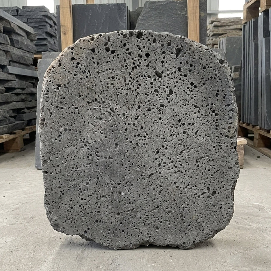PUKA LAVA GREY - TUMBLED ROUND RANDOM EDGE, Basalt TUMBLED- 18" diameter & up x 1 1/2" Paver (2.25 SF/PC)