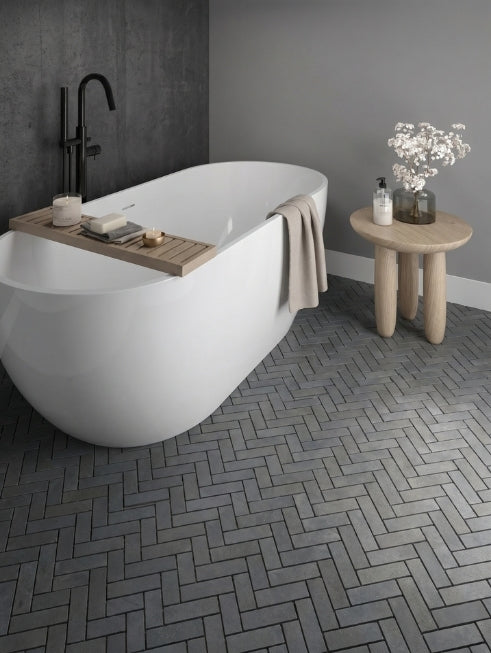SOLID LAVA GREY Herringbone Honed Mosaic - Vulcano
