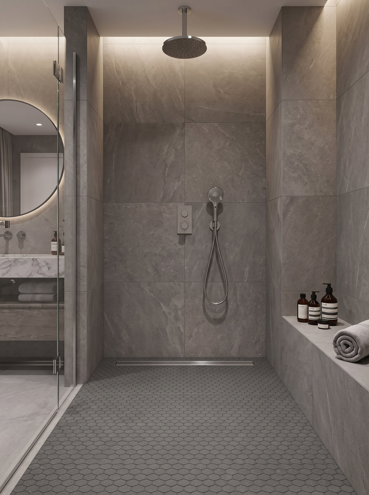 SOLID LAVA GREY Hexagon Honed Mosaic - Vulcano