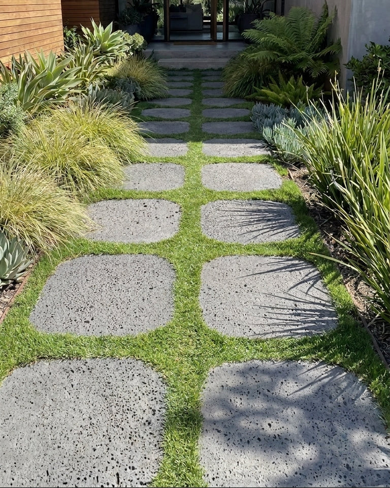 PUKA LAVA GREY - TUMBLED ROUND RANDOM EDGE, Basalt TUMBLED- 18" diameter & up x 1 1/2" Paver (2.25 SF/PC)