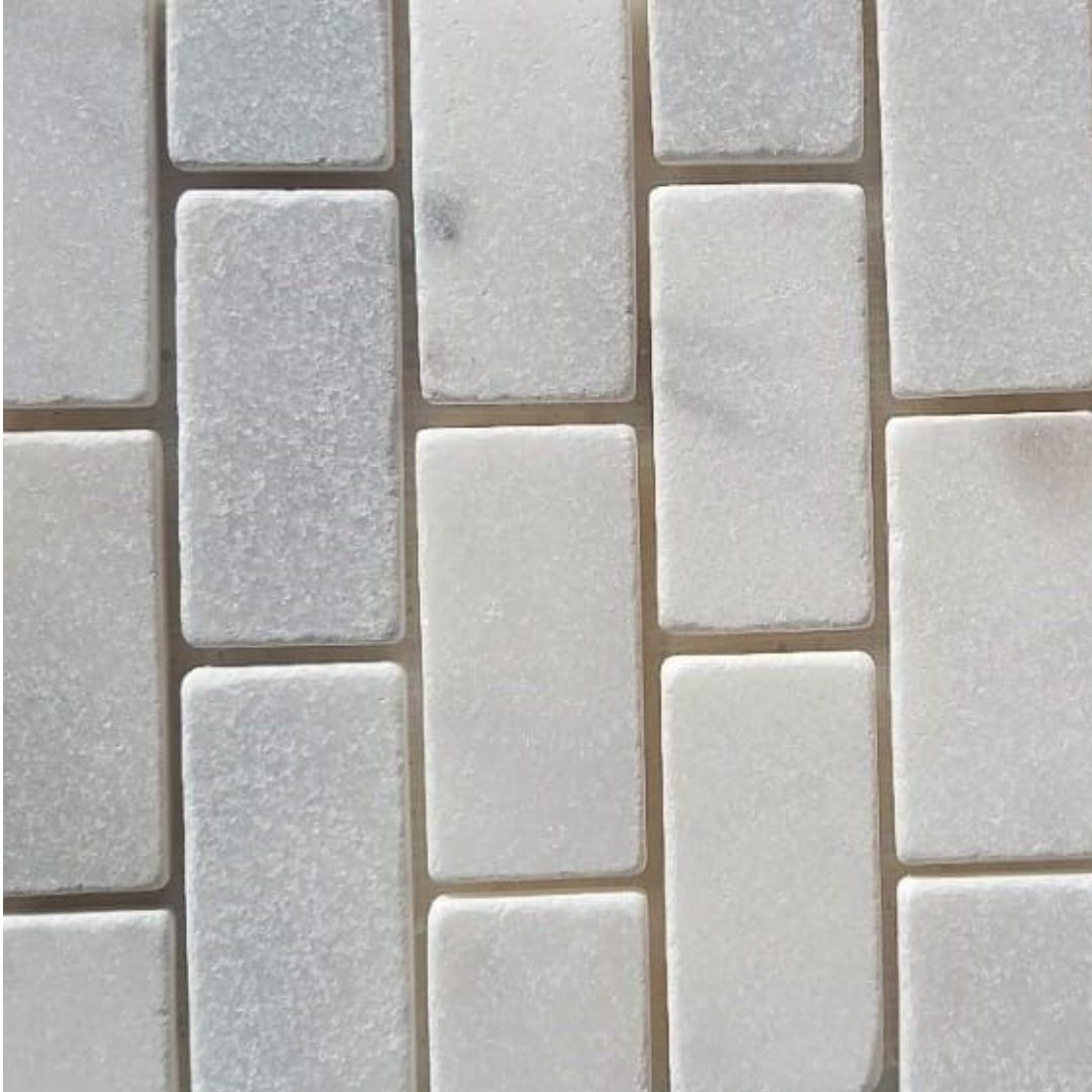 BIANCO WHITE Brick 2"X4" Tumbled Mosaic