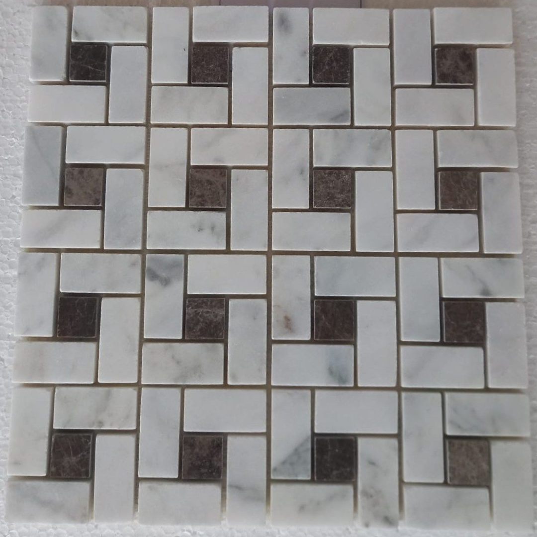 BIANCO WHITE & EMPRADOR French Tumbled Mosaic