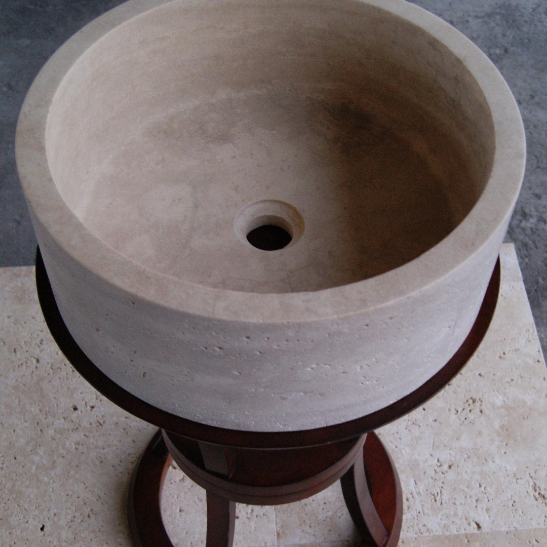CLASSIC MEDIUM Travertine Honed/Filled interior & saw cut exterior, Cilindrical Straight & Basin Sink