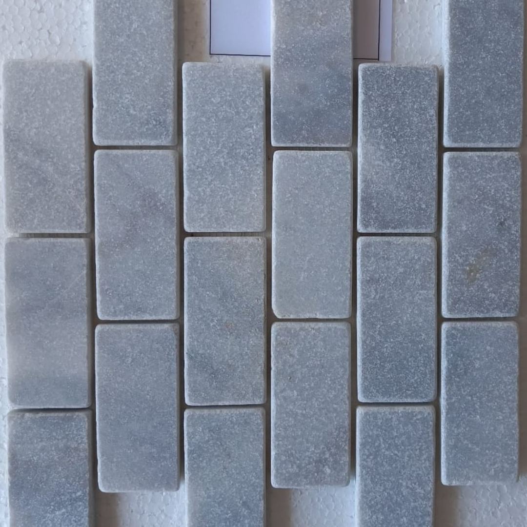 BIANCO GREY Brick 2"X4" on mesh 12"x12" Tumbled Mosaic