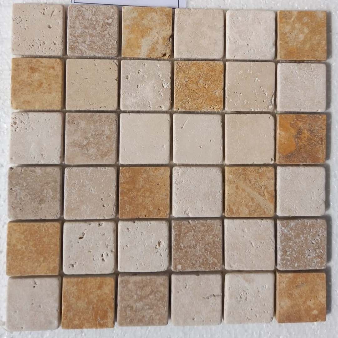 MIXED COLOR Squares 2"X2" on mesh 12"x12" Tumbled Mosaic