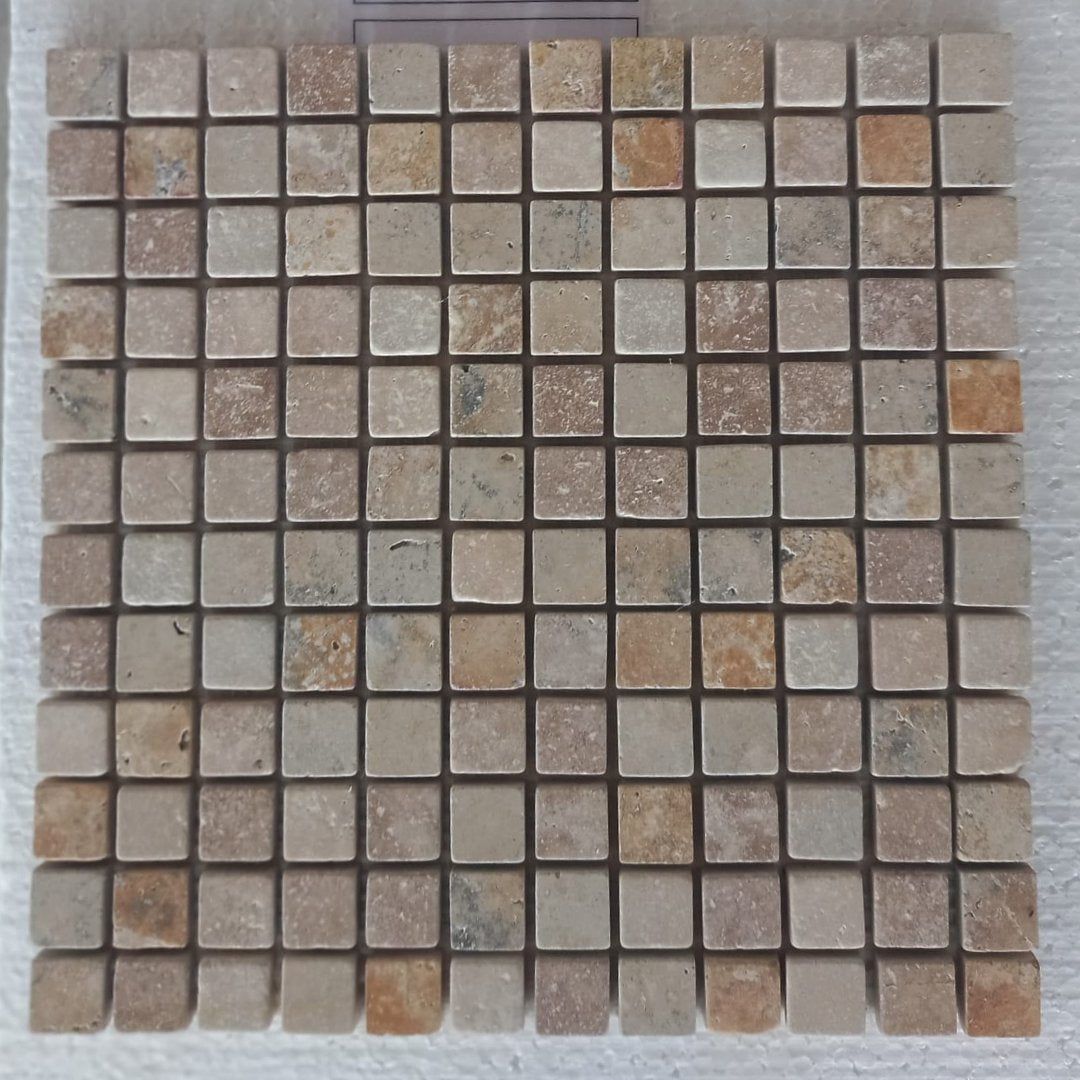 TRAVERTINE MIX COLOR Squares Mini 1"X1" on mesh 12"x12" Honed Mosaic