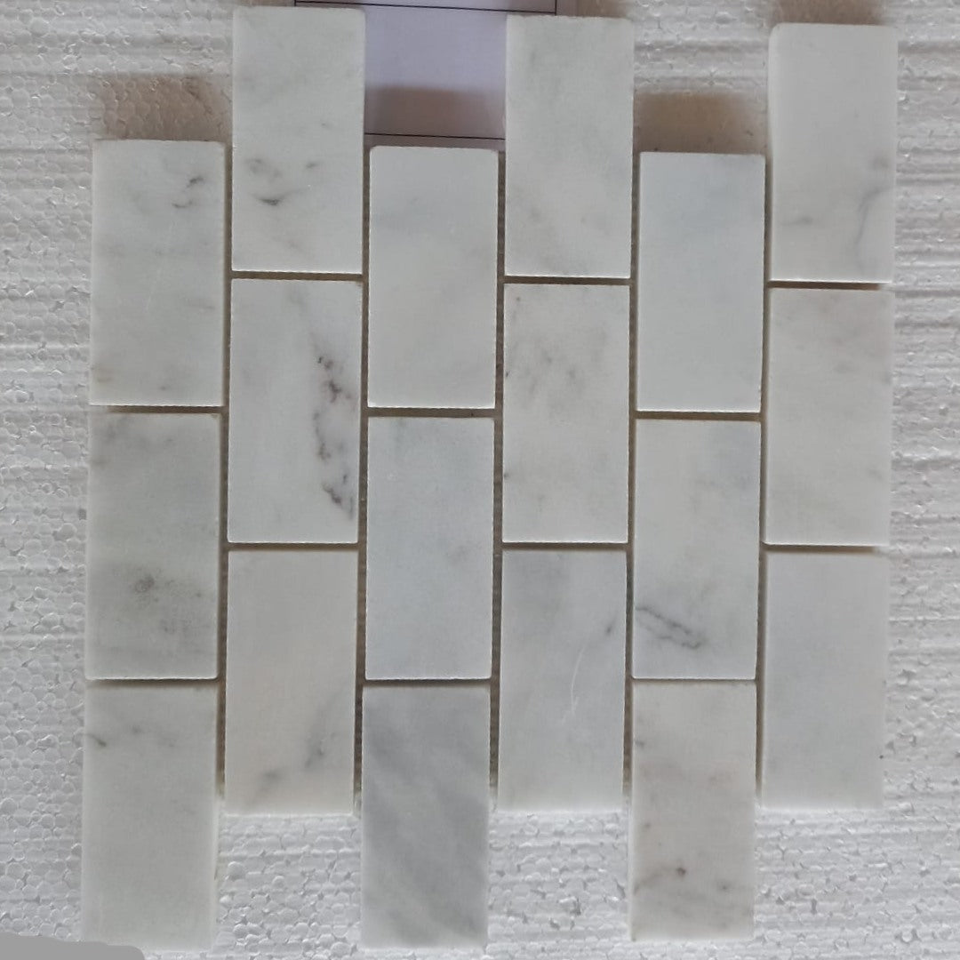 BIANCO WHITE Brick 2"X4" on mesh 12"x12" Polished Mosaic