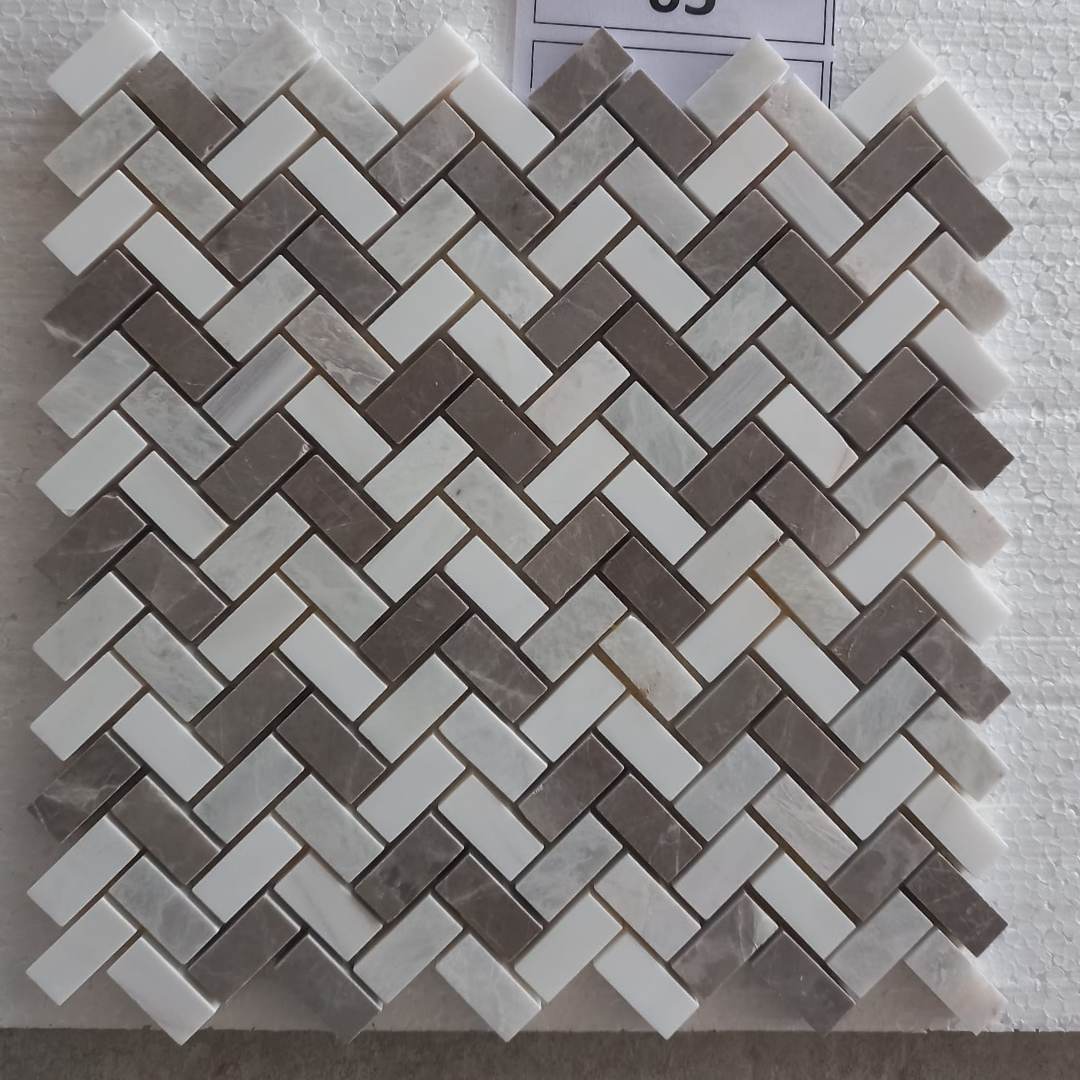 BEIGE & BROWN Herringbone 12"x12" Honed Mosaic