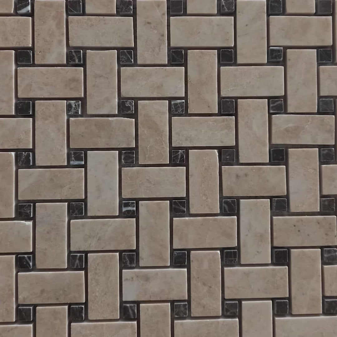 BEIGE & EMPRADOR Basket Weave Polished Mosaic