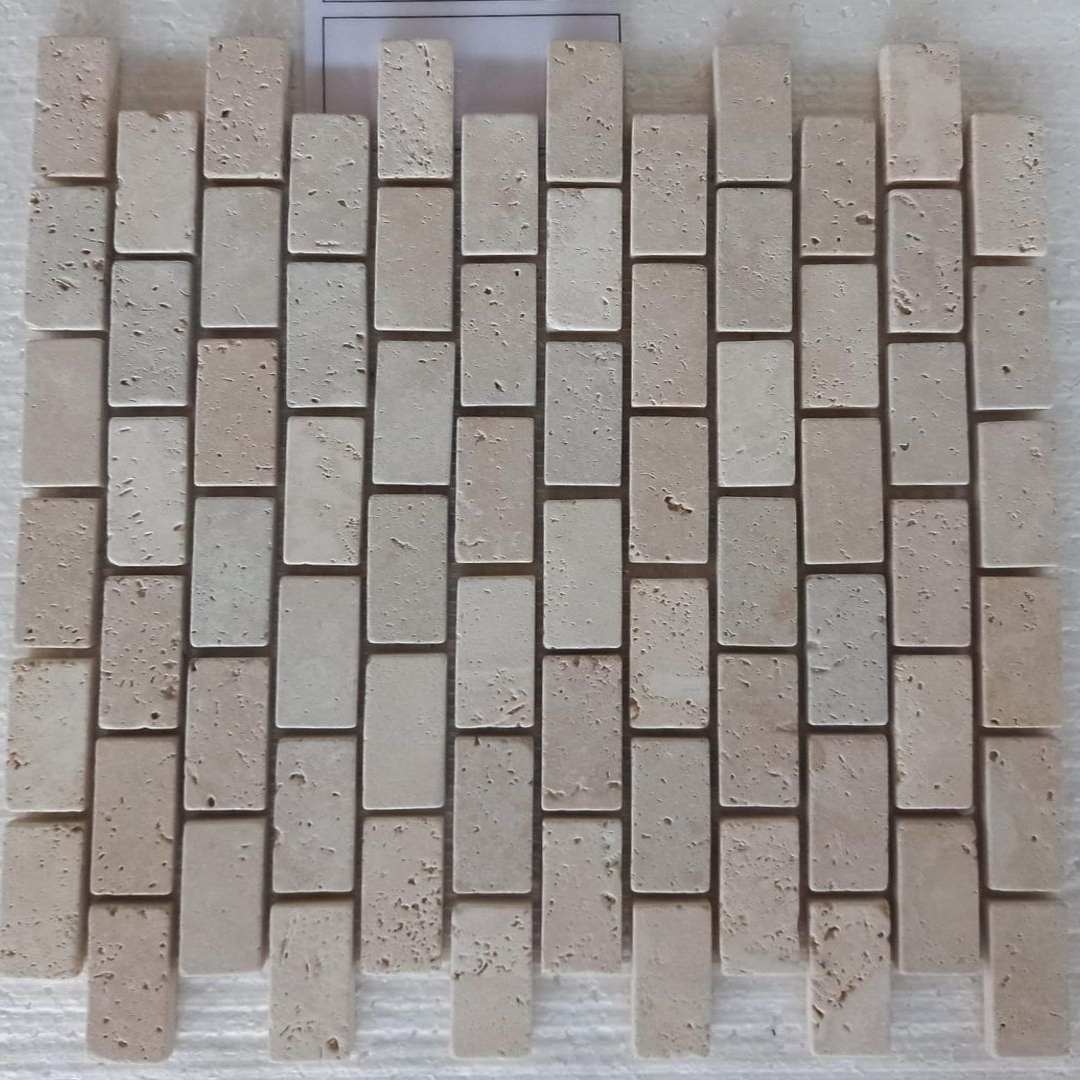 TRAVERTINE BEIGE Brick 1"X2" Tumbled Mosaic