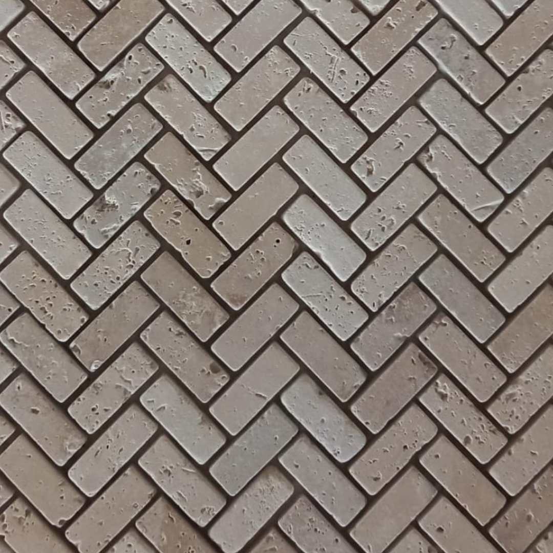 TRAVERTINE BEIGE Herringbone 5/8"x2" Tumbled Mosaic