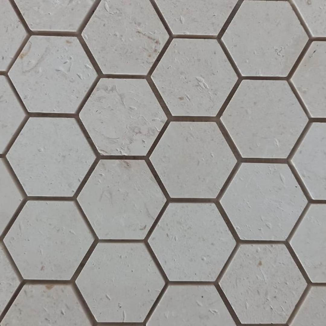 WHITE LIMESTONE Hexagon Honed Mosaic