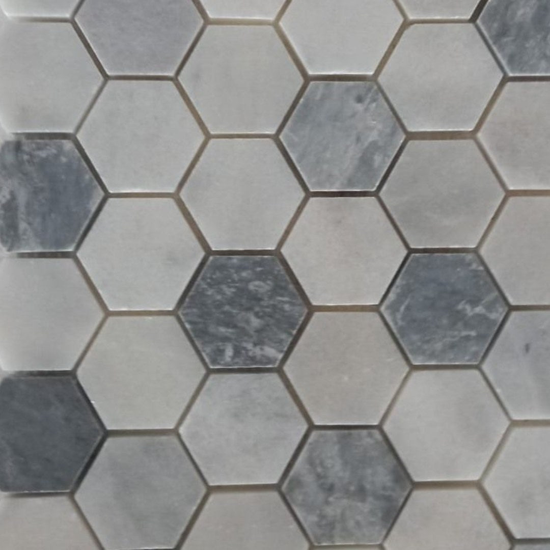 WHITE & BLUE MIX Hexagon Honed Mosaic