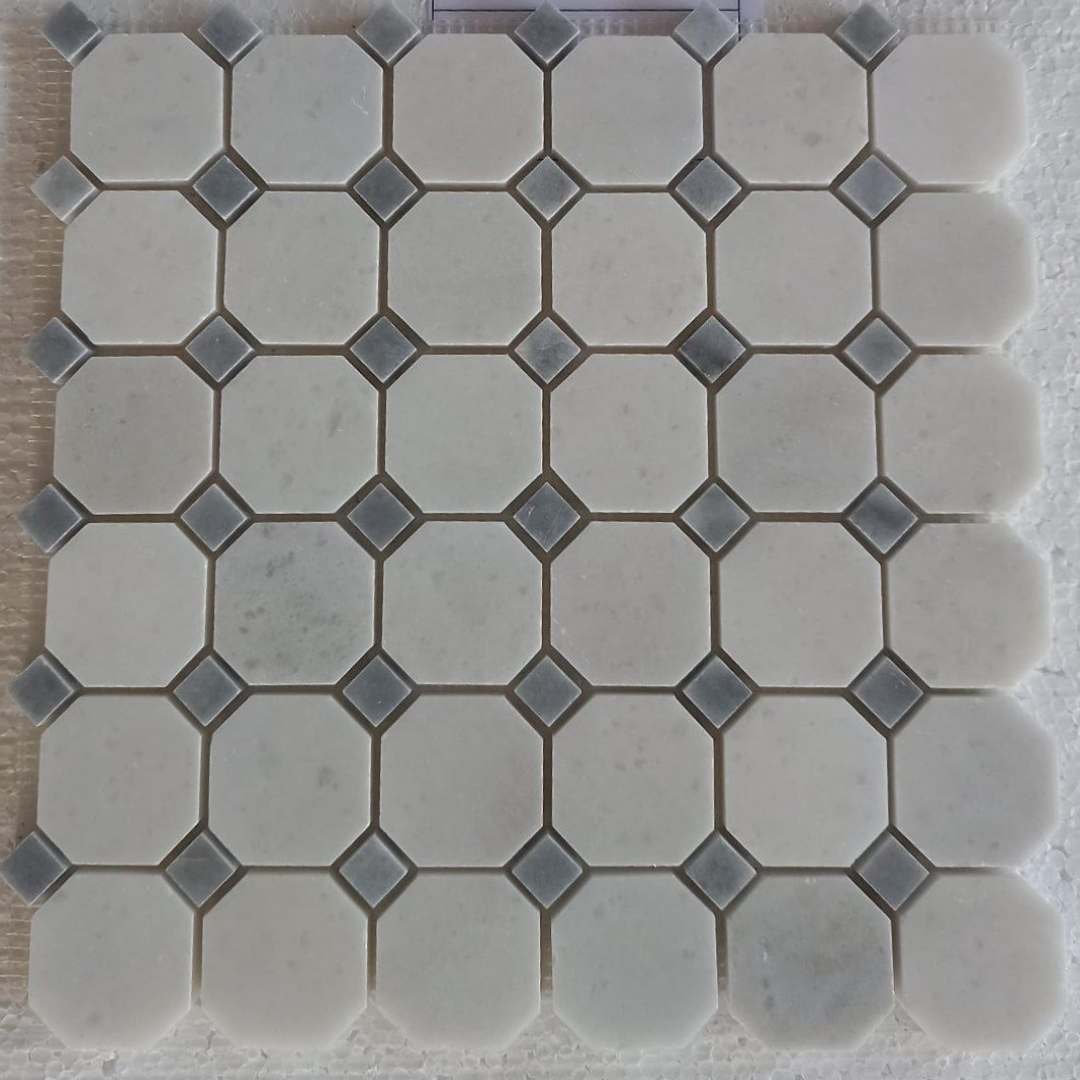 WHITE & GREY Octogon & Dot Polished Mosaic
